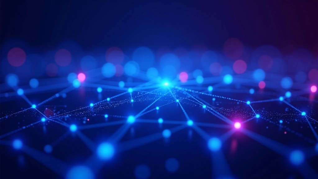 Digitāls pārstāvs demonstrē blockchain bloku savienošanu, neon krāsas, futuristiski, sharp focus